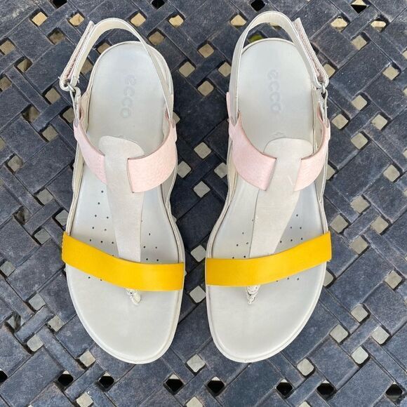 ECCO Cream, Yellow & Pink Flash Toe-Post Sandal. Size 8-8.5 (39) New With Tags! - Picture 5 of 13